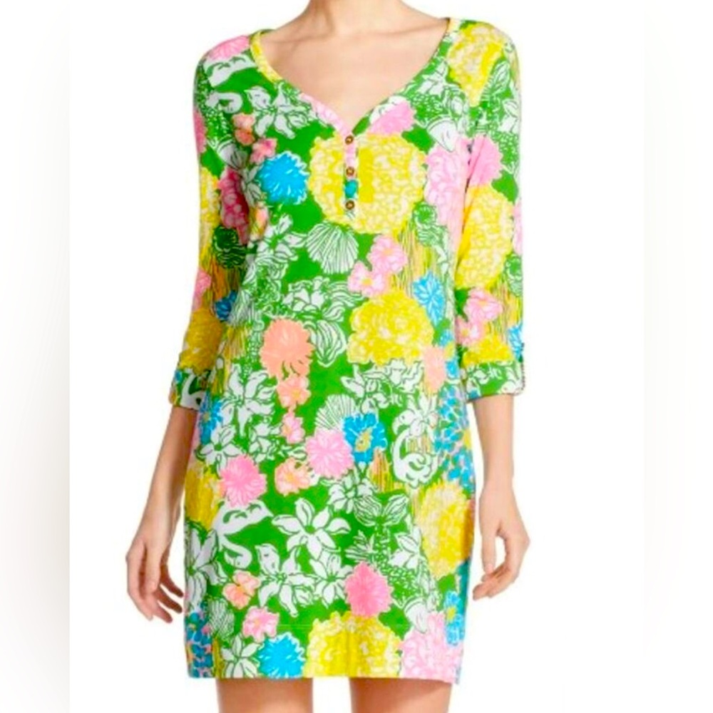 Lilly Pulitzer Roll Tab Sleeve Hibiscus Stroll Floral Palmetto Dress Medium